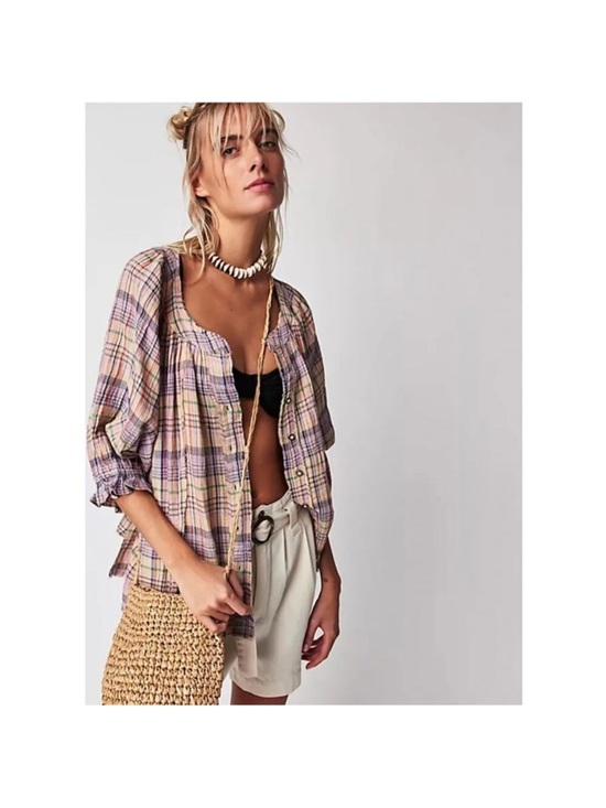 Free People Tops - Free People Womens Lucy Swing Plaid Top